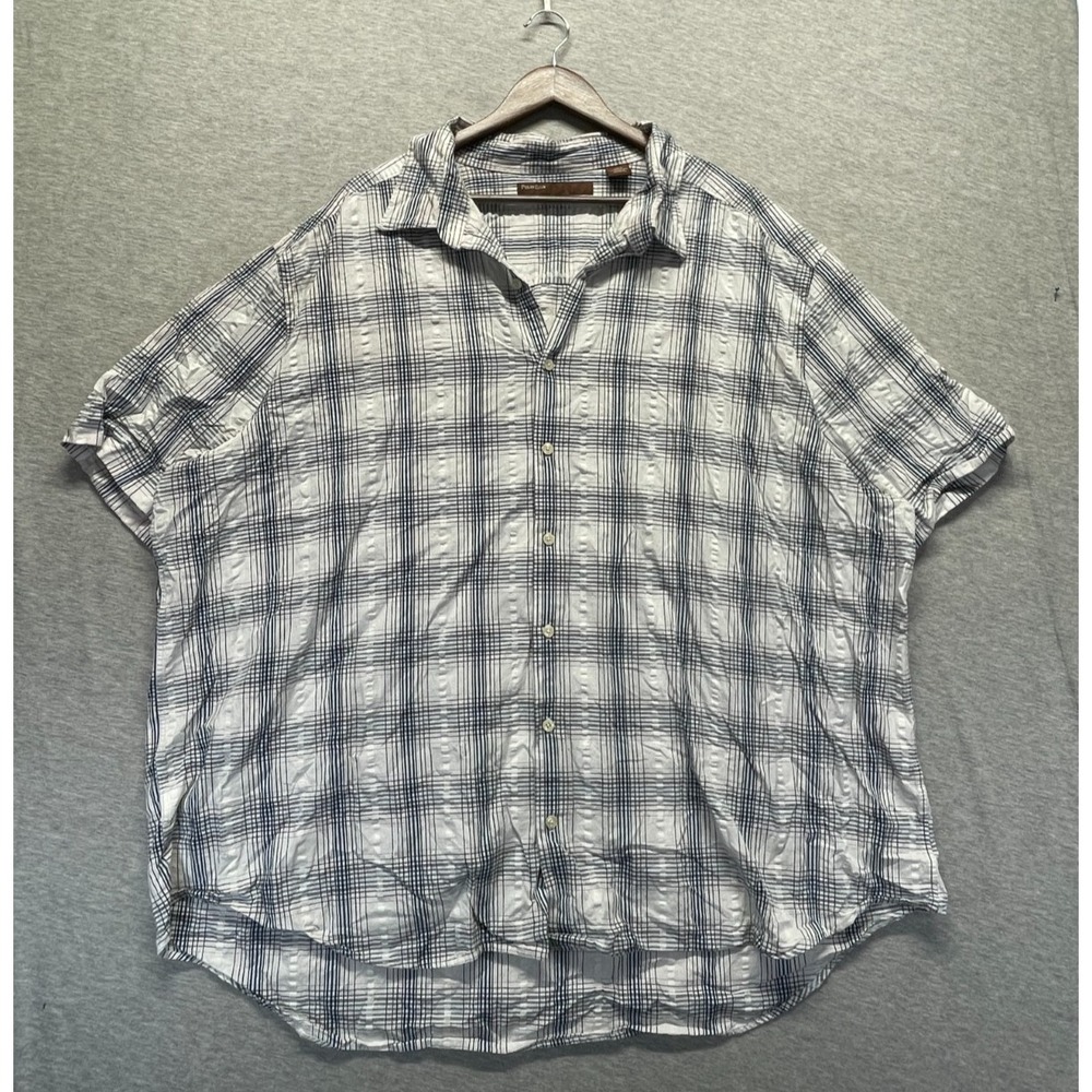 Perry Ellis Shirt Mens 4XLT White Multi Windowpane Plaid Cotton Button Up Collar
